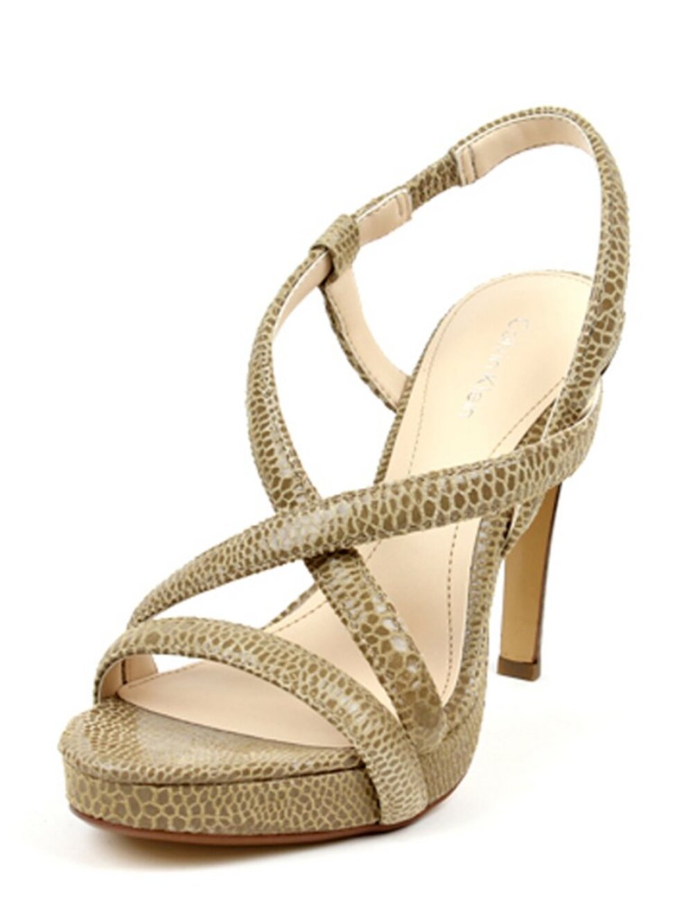 Calvin Klein Prarie Sandal Camel Honeycomb Beige Strappy Platform Snake
